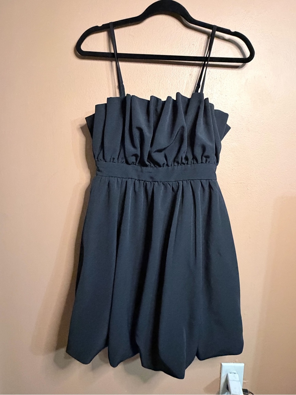 Elegant Black Spaghetti-Strap Bubble Hem Mini Dress